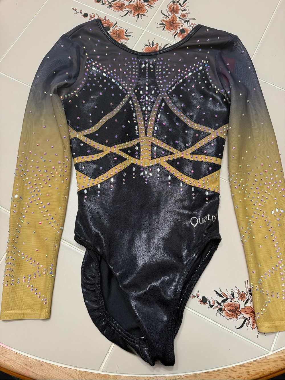 Black and Gold Long-Sleeve Kids Dance Leotard